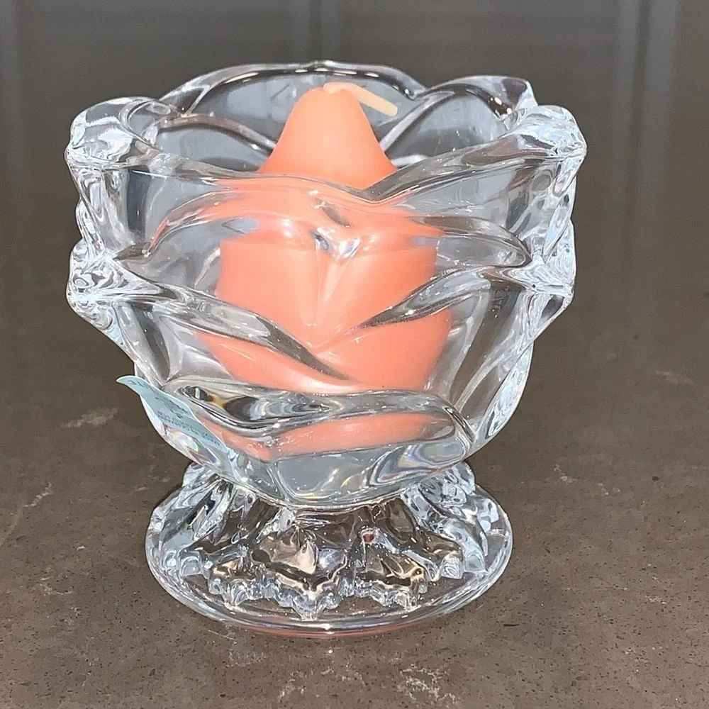 NiB PartyLite Radiant Rose Lead Crystal Votive Holder and Candle P7295